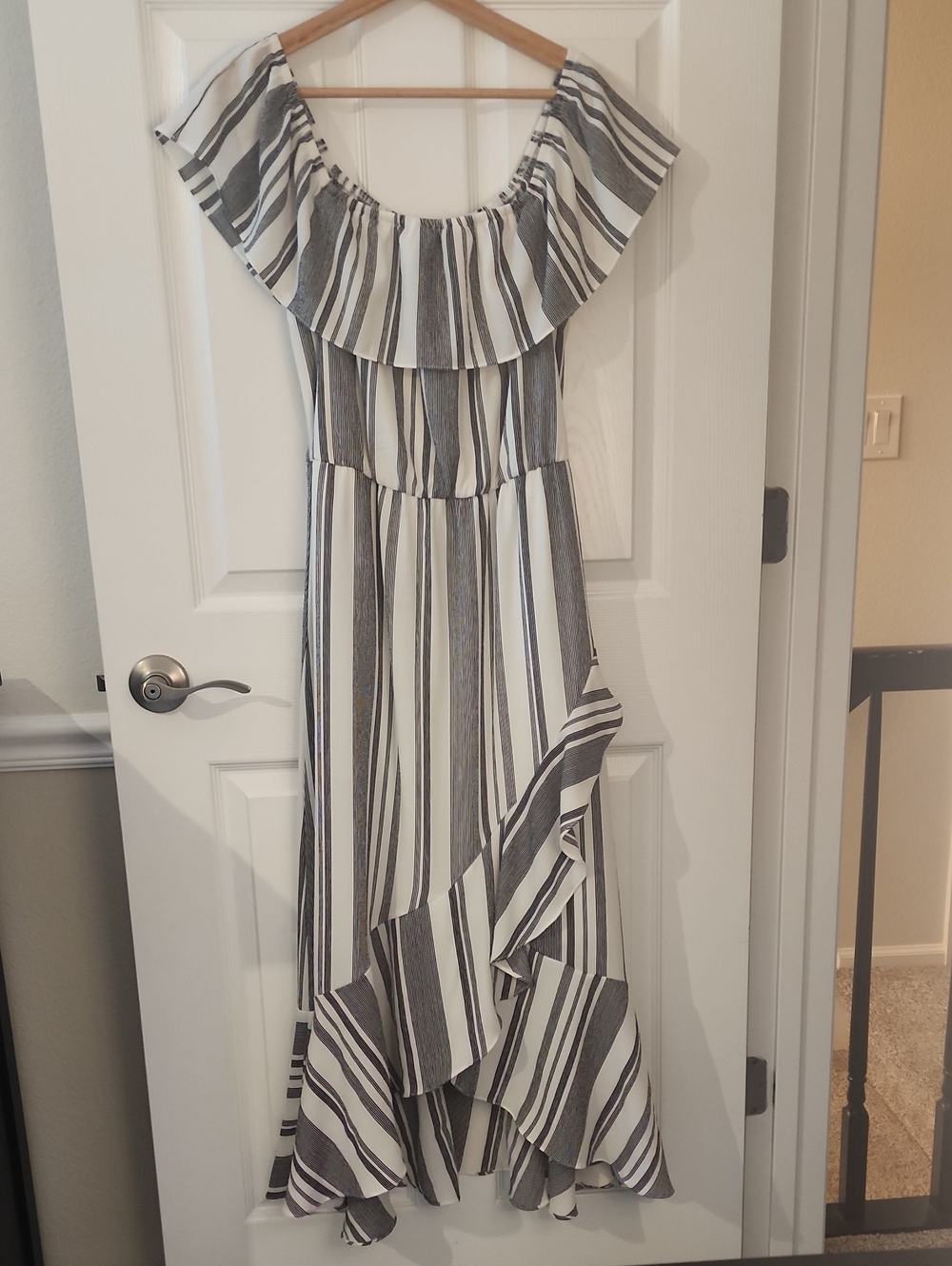 Maurices Black & White Striped Off-Shoulder Dress